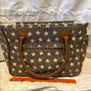 Myra Star Patterned Gray and Brown Tote Bag